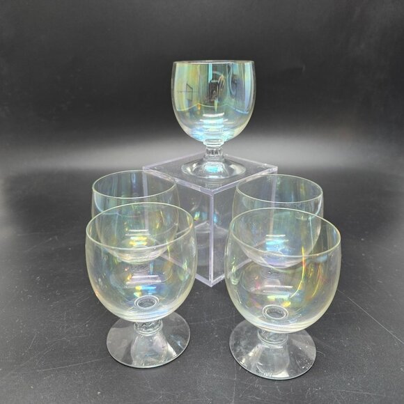 Mercury Glass Cocktail Glasses Vintage Barware Set Of 5 Iridescent Clear JJ4028 - Picture 7 of 8